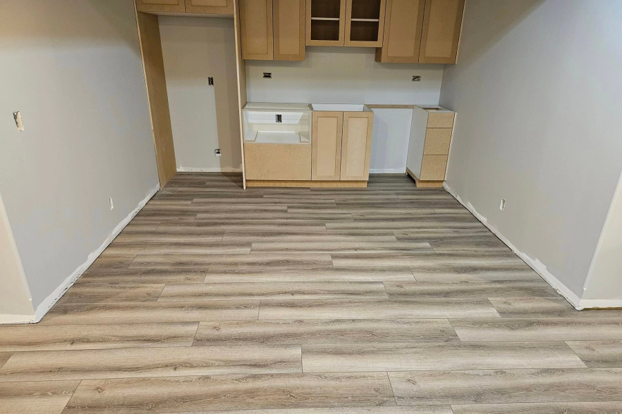 new flooring installation in small kitchen